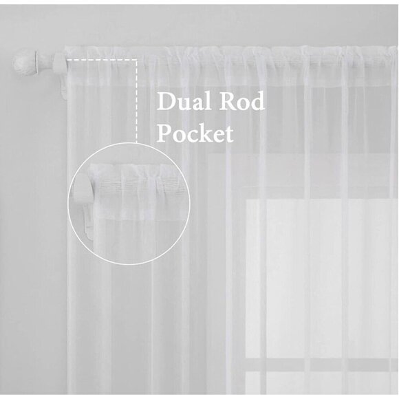 2 Piece Sheer Panels Voile White Curtains 54 X 90 inches Elegant Classic Drapes - Picture 2 of 8